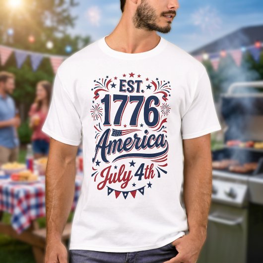 4 juli 1776 rood wit en blauw t-shirt