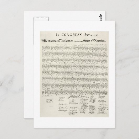 4 juli 1776 VERKLARING INDEpendence Briefkaart (Voorkant / Achterkant)