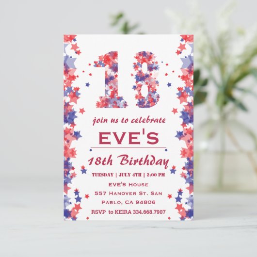 4 juli 18e verjaardagsfeest kaart (Staand voorkant)