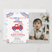 4 juli 1 Verjaardag Rood & Blauw Firetracker Kaart (Voorkant)