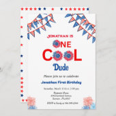 4 juli 1 Verjaardag Rood Wit Blauw Patriottisch Kaart (Voorkant / Achterkant)