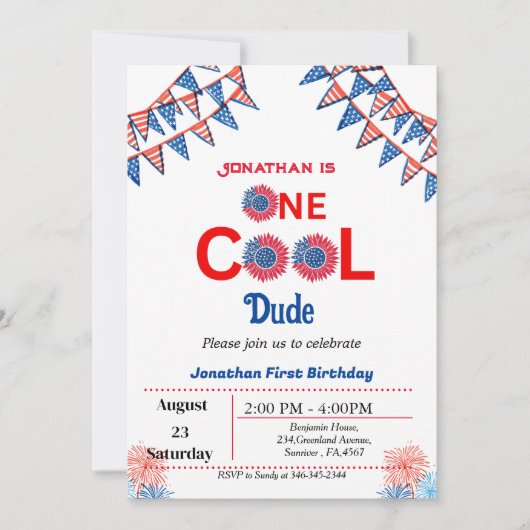 4 juli 1 Verjaardag Rood Wit Blauw Patriottisch Kaart (Voorkant)