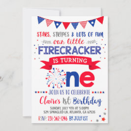 4 juli 1 Verjaardag Uitnodiging Rood Wit Blauw