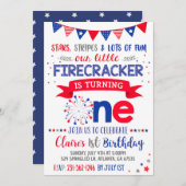 4 juli 1 Verjaardag Uitnodiging Rood Wit Blauw (Voorkant / Achterkant)