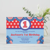 4 juli 1e Eerste verjaardagsuitnodiging Kaart (Staand voorkant)