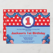 4 juli 1e Eerste verjaardagsuitnodiging Kaart (Voorkant / Achterkant)