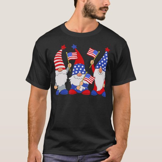 4 juli 2021 patriottische gnomen Funny American T-shirt (Voorkant)