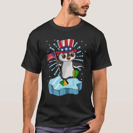 4 juli 2021 Penguin Funny American USA Patrio T-shirt (Voorkant)