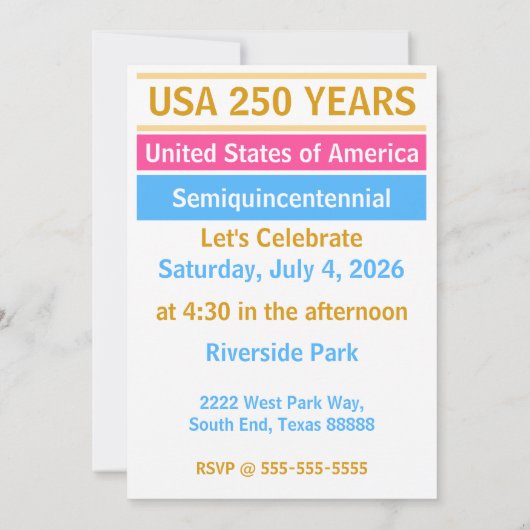 4 juli 2026 VS 250 jaar semi-quincentennial Kaart (Achterkant)
