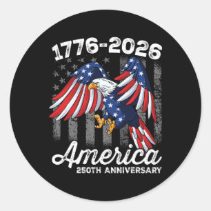 4 juli 250 jaar Jubileum 1776-2026 Ronde Sticker