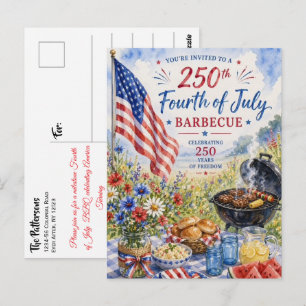 4 juli 250 Jaar Patriottische Aquarel BBQ Briefkaart
