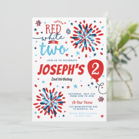 4 juli 2 jarig Rood Wit Twee Kaart (Staand voorkant)