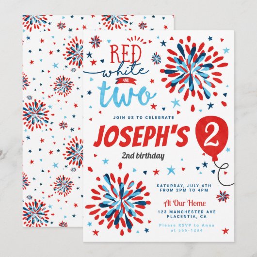 4 juli 2 jarig Rood Wit Twee Kaart (Voorkant / Achterkant)