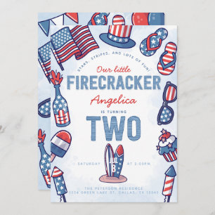 4 juli 2 juli Verjaardagsfeestuitnodiging Kaart