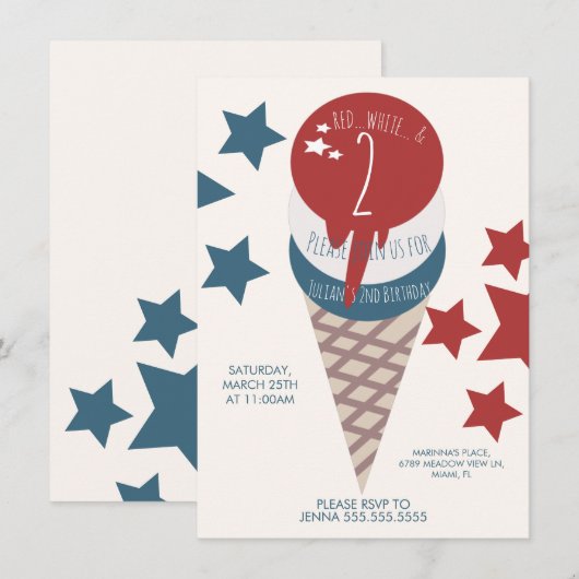 4 juli 2e verjaardag ijs sterren kaart (Voorkant / Achterkant)