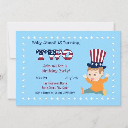 4 juli 2e verjaardagsfeestje voor baby jongen kaart (Voorkant)