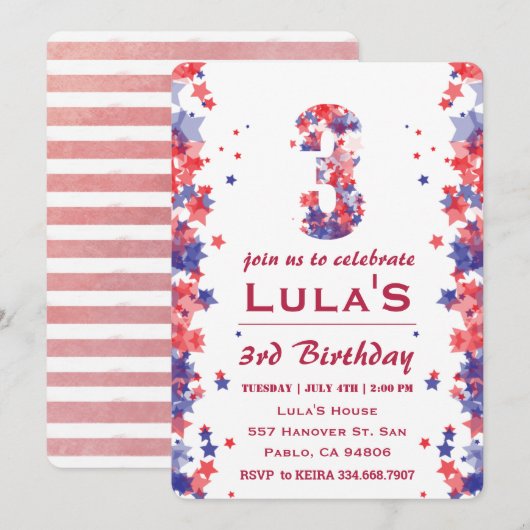 4 juli 3 juli Uitnodiging voor verjaardagsfeest (Voorkant / Achterkant)