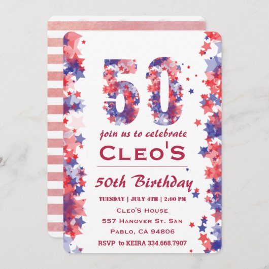 4 juli 50e Uitnodiging verjaardagsfeestje (Voorkant / Achterkant)