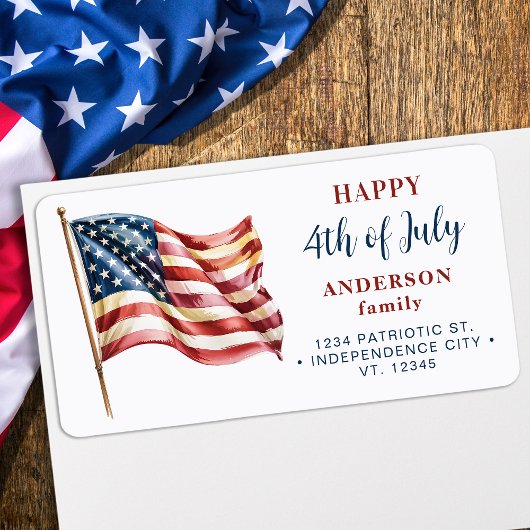 4 juli Aangepaste Amerikaanse vlag retouradres Etiket