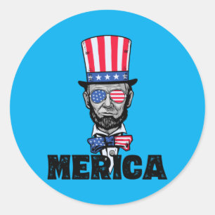 4 juli Abe Lincoln Amerika Bzr Grappige Kinderen Ronde Sticker