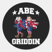 4 juli Abraham Lincoln Griddy Abe Griddin Ronde Sticker (Voorkant)