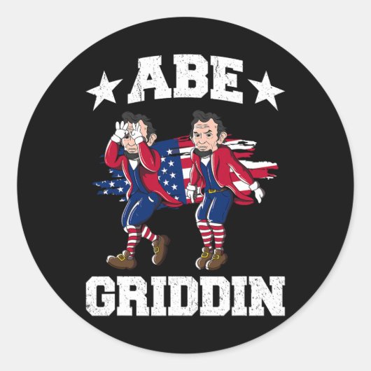4 juli Abraham Lincoln Griddy Abe Griddin Ronde Sticker (Voorkant)