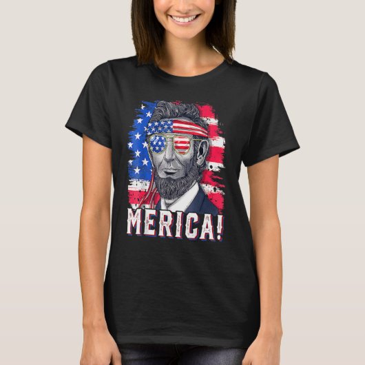 4 juli Abraham Lincoln Zonnebril American FL T-shirt (Voorkant)