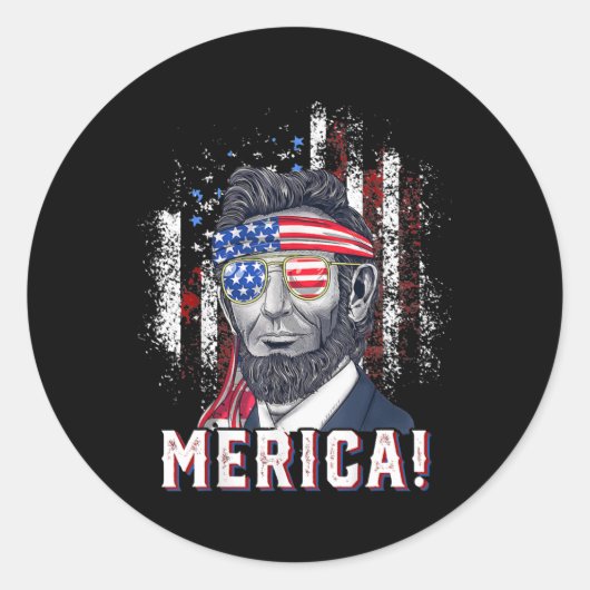 4 juli Abraham Lincoln - zonnebril Amerikaans Ronde Sticker (Voorkant)