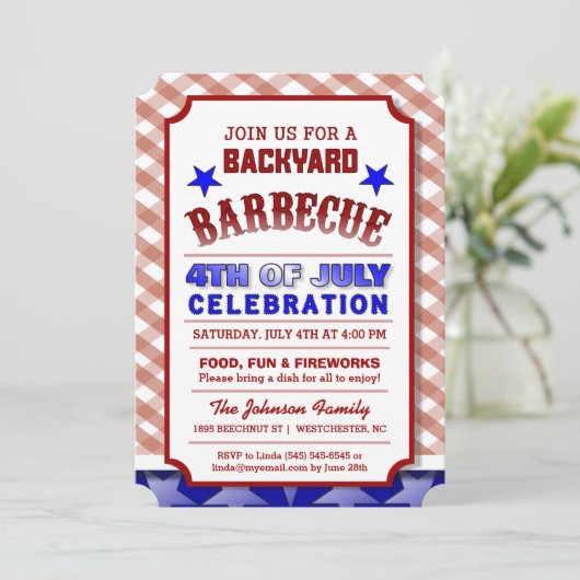 4 juli Achtertuin BBQ Celebration Festive Kaart (Staand voorkant)