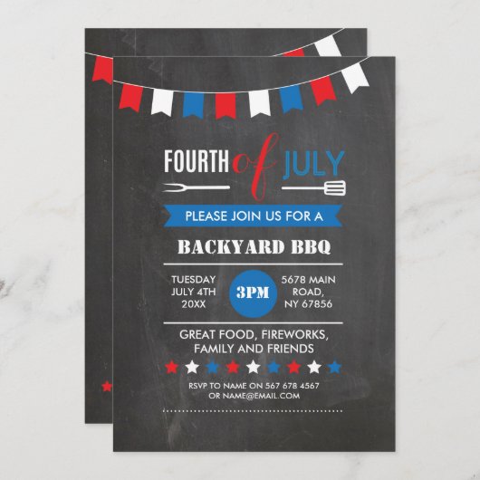 4 juli Achtertuin BBQ Onafhankelijkheidsfeest Uitn Kaart (Voorkant / Achterkant)