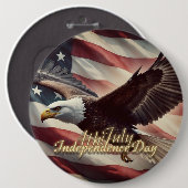 4 juli Adelaar met Amerikaanse vlag Ronde Button 6,0 Cm (Voorkant /achterkant)