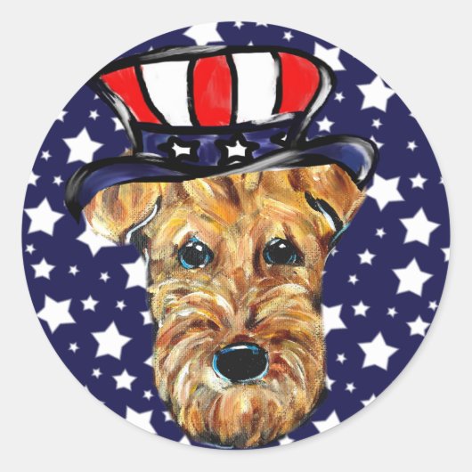 4 juli AIREDALE klassieke ronde sticker (Voorkant)