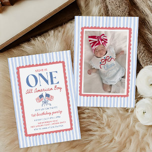 4 juli All American Jongen 1e verjaardagsfoto Kaart