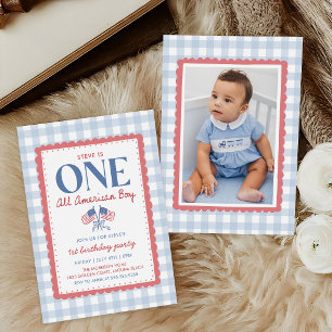 4 juli All American Jongen 1e verjaardagsfoto Kaart