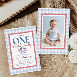 4 juli All American Jongen 1e verjaardagsfoto Kaart
