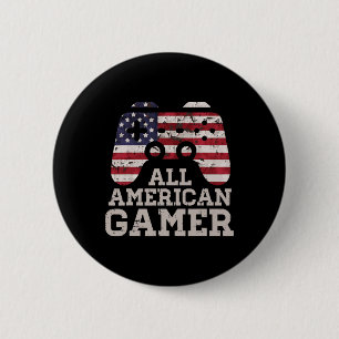 4 juli Alle Amerikaanse Gamer Patriot Mannen Boys  Ronde Button 5,7 Cm