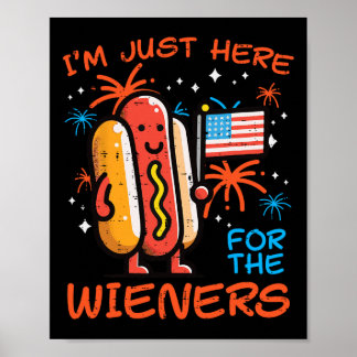 4 juli Alleen hier Wieners Hotdog Eten Mannen Jong Poster