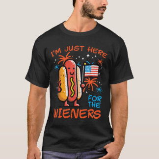 4 juli Alleen hier Wieners Hotdog Eten Mannen Jong T-shirt