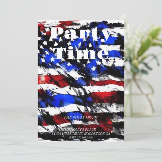4 juli "American Flag" Uitnodiging (Staand voorkant)