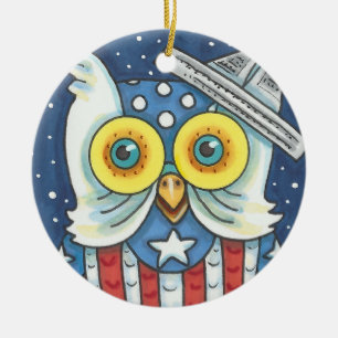 4 JULI AMERICAN HOOT OWL HOLIDAY ORNAMENT Rnd