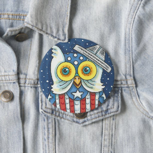 4 JULI AMERICAN OWL, BIRD BUTTON Round