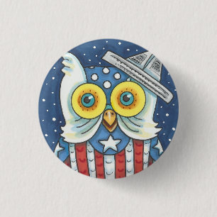 4 JULI AMERICAN OWL, BIRD BUTTON Round