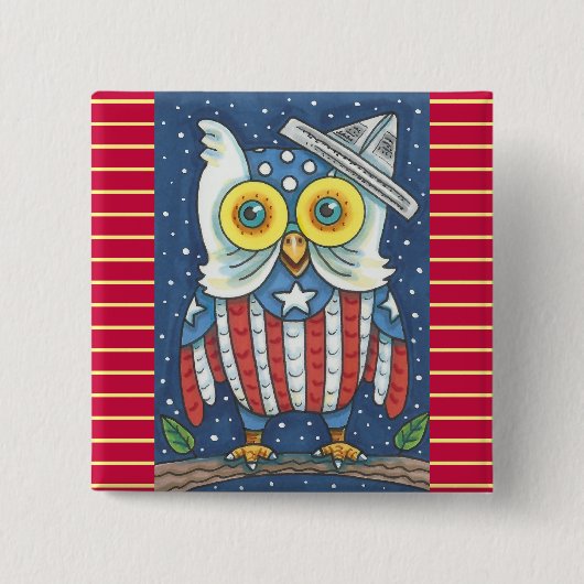 4 JULI AMERICAN OWL, BIRD BUTTON Square (Voorkant)