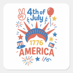 4 juli Amerika 1776 Standbeeld van de Vrijheid Vierkante Sticker
