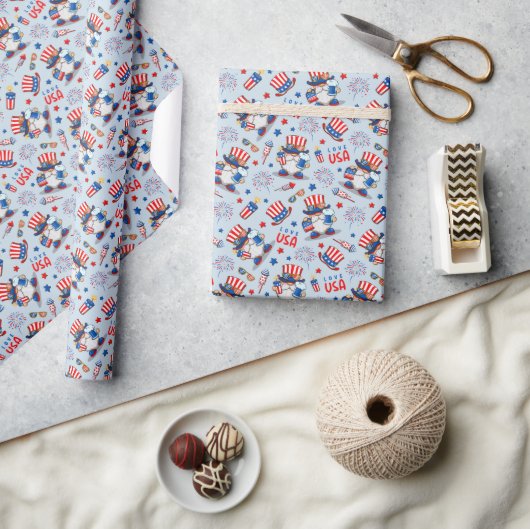 4 juli Amerika Onafhankelijkheid Met Gnome Viering Cadeaupapier (Crafts)