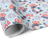 4 juli Amerika Onafhankelijkheid Met Gnome Viering Cadeaupapier (Rol Hoek)