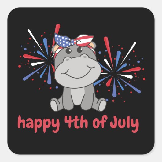 4 juli Amerikaans Hippo Kinder Amerikaans vuurwerk Vierkante Sticker (Voorkant)