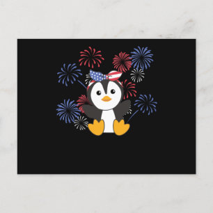 4 juli Amerikaans Penguin Kinder Amerikaanse vuurw Briefkaart