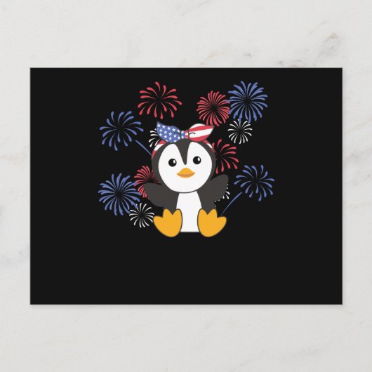 4 juli Amerikaans Penguin Kinder Amerikaanse vuurw Briefkaart (Voorkant)