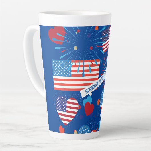 4 juli Amerikaans Vlag Vuurwerk Vlag van het Vlag Latte Mok (Linkerhoek)